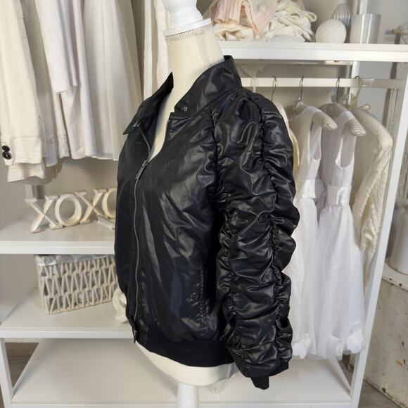 Kenneth Cole New York Women's Size M Faux Black Leather Zip Up Jacket #3407 - Picture 6 of 9